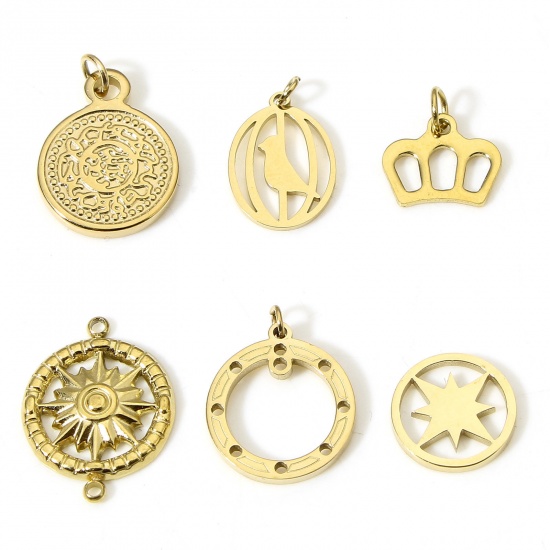 Picture of 304 Stainless Steel Stylish Charms Gold Plated Crown Hollow