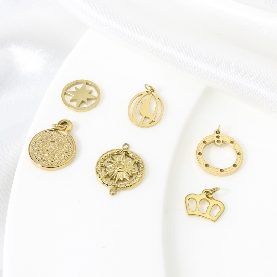 Picture of 304 Stainless Steel Stylish Charms Gold Plated Crown Hollow