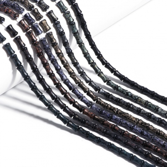 Immagine di 1 Filo Giada ( Imitazione ) Perline per la Creazione di Gioielli con Ciondoli Fai-da-te Forma di Bambù Multicolore Come 8mm x 4mm