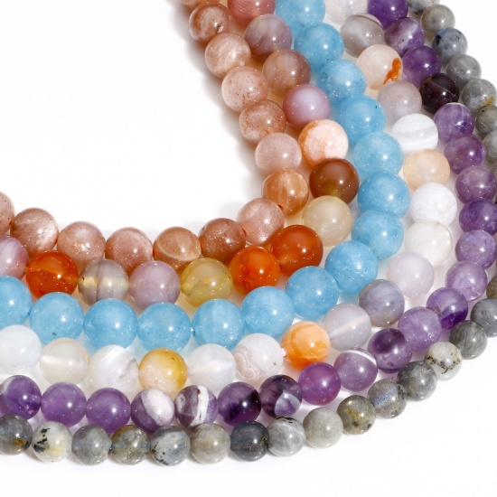 Picture of (Grade A) Gemstone ( Natural ) Loose Beads For DIY Charm Jewelry Making Round Multicolor About 8mm Dia.