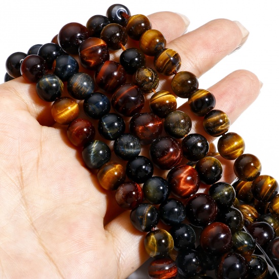 Picture of (Grade A) Tiger's Eyes ( Natural ) Loose Beads For DIY Charm Jewelry Making Round About 8mm Dia.