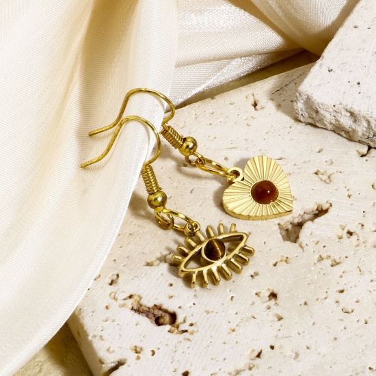 Bild von 1 Stück Titanstahl & Tigerauge Retro Charms 18K Echtgold plattiert Sonnenblume