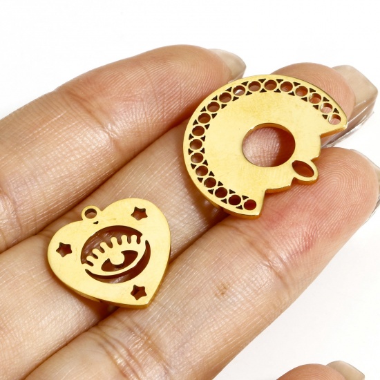 Picture of 304 Stainless Steel Stylish Charms Gold Plated Half Round Circle Hollow