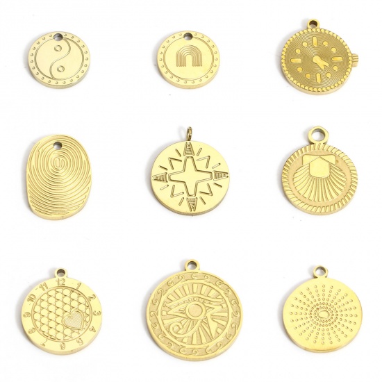 Picture of 304 Stainless Steel Geometric Charms 18K Real Gold Plated Coin Eight Diagrams