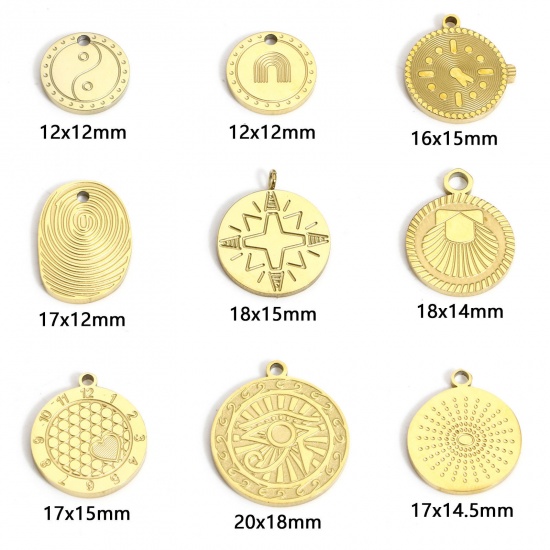 Picture of 304 Stainless Steel Geometric Charms 18K Real Gold Plated Coin Eight Diagrams