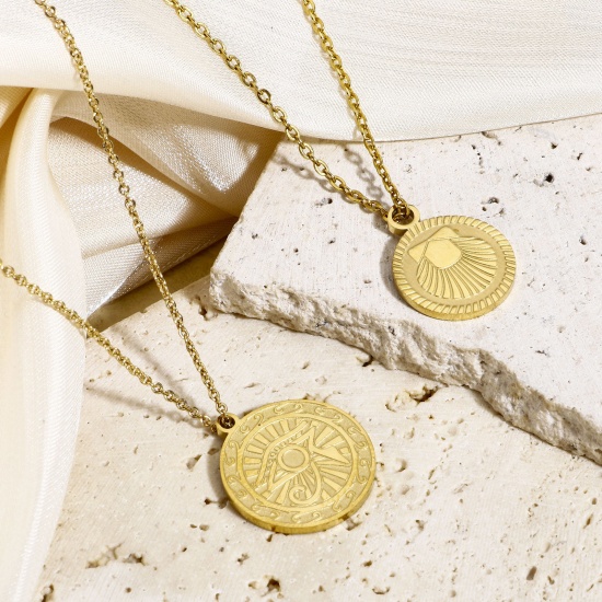 Picture of 304 Stainless Steel Geometric Charms 18K Real Gold Plated Coin Eight Diagrams