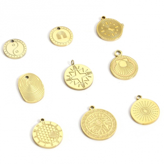 Picture of 304 Stainless Steel Geometric Charms 18K Real Gold Plated Coin Eight Diagrams