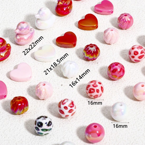 Bild von 10 Stück Acryl Valentinstag Perlen für die Herstellung von DIY-Charme-Schmuck Rosa Zufällig Gemischte Farben Herz Leopard AB Farbe