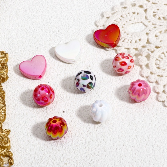 Immagine di 10 Pz Acrilato San Valentino Perline per la Creazione di Gioielli con Ciondoli Fai-da-te Rosa A Colori Misti Casuali Cuore Leopardo AB Colore