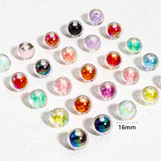 Bild von 20 Stück Acryl Perlen für die Herstellung von DIY-Charme-Schmuck Zufällig Gemischte Farben AB Farbe Rund Perlen in Perlen ca. 16mm D., Loch:ca. 2.6mm