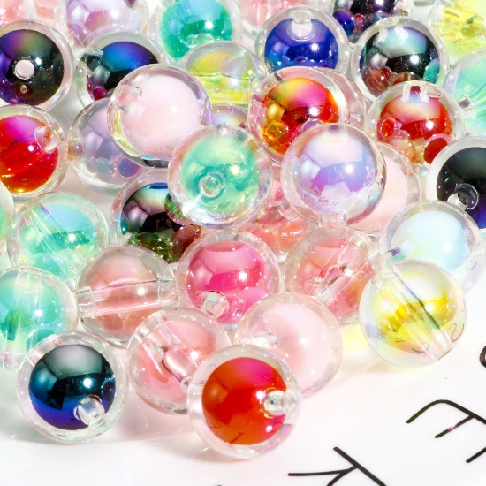 Bild von 20 Stück Acryl Perlen für die Herstellung von DIY-Charme-Schmuck Zufällig Gemischte Farben AB Farbe Rund Perlen in Perlen ca. 16mm D., Loch:ca. 2.6mm