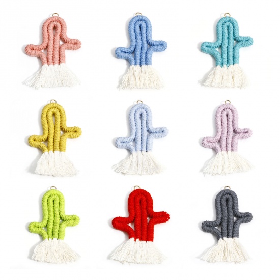 Picture of Cotton Tassel Pendants Bag Keychain Earring DIY Accessories Cactus Multicolor Tassel 7.8cm x 5.2cm