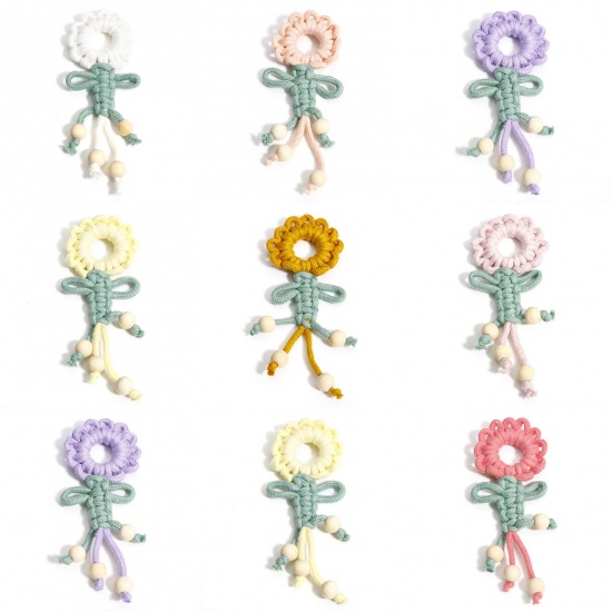 Immagine di 1 Pz Cotone Nappine Ciondoli Fiore Multicolore Nappine 14cm x 5.2cm