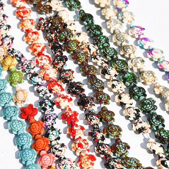 Image de 2 Pièces (Env. 23 Pcs/Enfilade) Perles pour DIY Fabrication de Bijoux de Charme en Turquoise ( Synthétique) Tortue Coloré Env. 14mm x 17mm, 40cm long