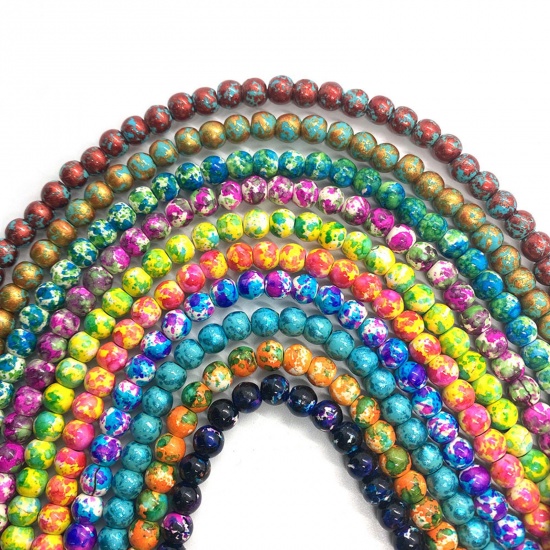 Image de 2 Pièces (Env. 47 Pcs/Enfilade) Perles pour DIY Fabrication de Bijoux de Charme en Turquoise ( Synthétique) Rond Mixte Coloré 40cm long