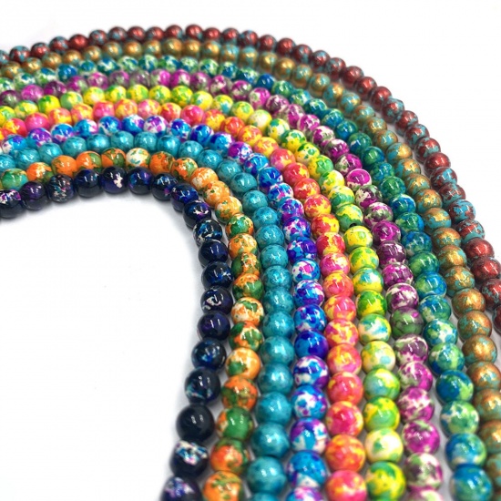 Image de 2 Pièces (Env. 47 Pcs/Enfilade) Perles pour DIY Fabrication de Bijoux de Charme en Turquoise ( Synthétique) Rond Mixte Coloré 40cm long
