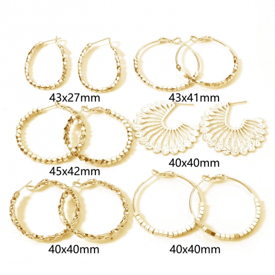 Picture of Eco-friendly Vacuum Plating Stylish Geometric 18K Real Gold Plated Copper Braided Square Beaded Hoop Earrings For Women Party