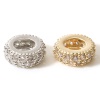 Picture of Brass Geometric European Style Large Hole Charm Beads Real Gold Plated Wheel Micro Pave Clear Rhinestone