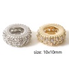 Picture of Brass Geometric European Style Large Hole Charm Beads Real Gold Plated Wheel Micro Pave Clear Rhinestone
