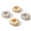 Picture of Brass Geometric European Style Large Hole Charm Beads Real Gold Plated Wheel Micro Pave Clear Rhinestone