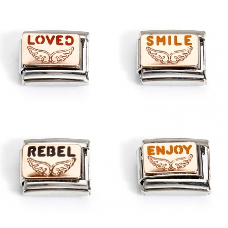 304 Stainless Steel Italian Charm Links For DIY Bracelet Jewelry Making Silver Tone Rectangle Wing 10mm x 9mm