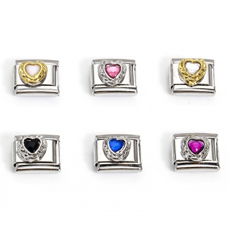 1 Unidad 304 Acero Inoxidable Charm Pulsera de Eslabones Italianos para Hacer Joyas DIY Tono de Plata Rectángulo Corazón Con Brillantito 10mm x 9mm