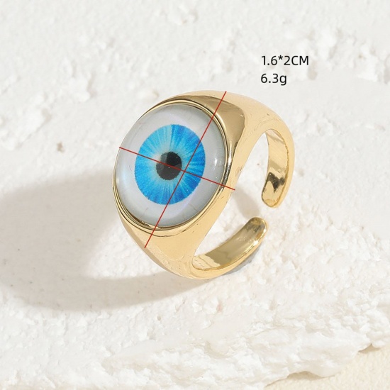 Picture of Brass Religious Open Adjustable Rings Round Eye Gold Plated Multicolor With Resin Cabochons                                                                                                                                                                   