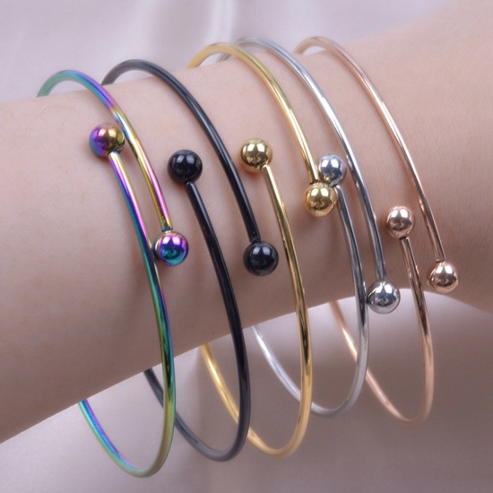 Picture of Eco-friendly Vacuum Plating 304 Stainless Steel Expandable Bangles Bracelets Round Adjustable 26cm(10 2/8") long