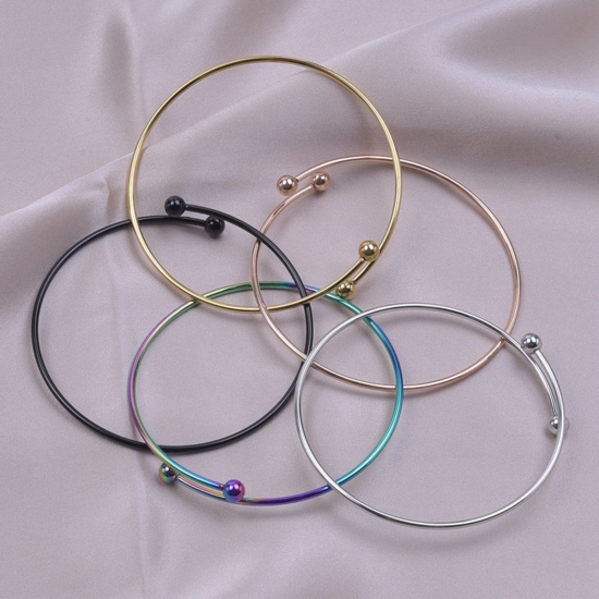 Picture of Eco-friendly Vacuum Plating 304 Stainless Steel Expandable Bangles Bracelets Round Adjustable 26cm(10 2/8") long