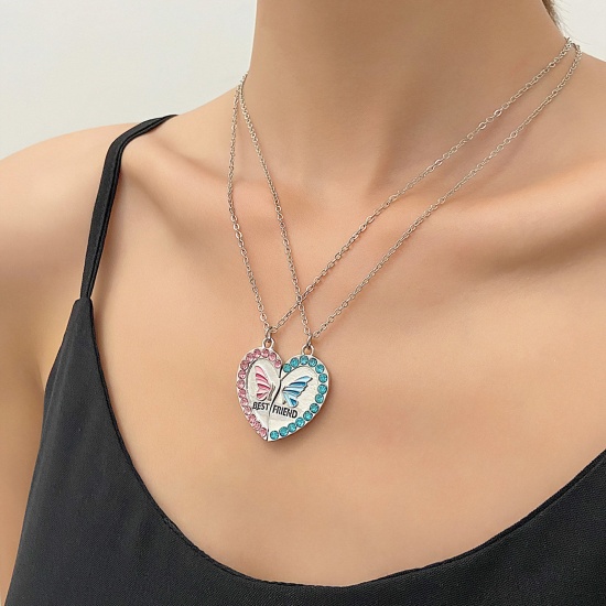 Изображение 1 Комплект Хороший Друг Ожерелье с подвеской Разноцветный Разбитое Сердце Цветок Сообщение" BEST FRIENDS " С Эмалью