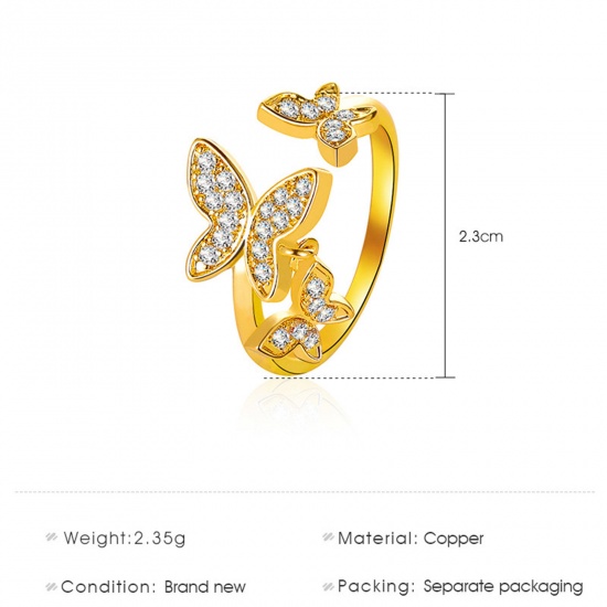 Picture of Brass Stylish Open Adjustable Rings Butterfly Animal Multicolor Micro Pave Clear Rhinestone                                                                                                                                                                   
