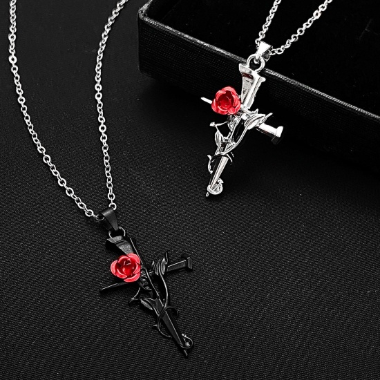 Picture of Gothic Pendant Necklace Multicolor Cross Thorns