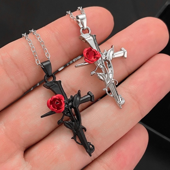 Picture of Gothic Pendant Necklace Multicolor Cross Thorns