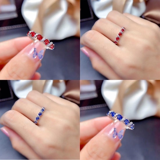 Picture of Brass Exquisite Open Adjustable Rings Twist Spiral Platinum Plated Multicolor Imitation Gemstones Clear Rhinestone                                                                                                                                            