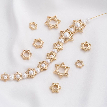 2 Stück Messing Perlen Rahmen Hexagramm Davidstern 14K Echtgold plattiert