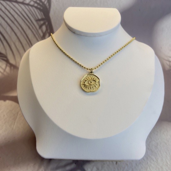 Picture of Eco-friendly Stylish Religious 18K Gold Color 304 Stainless Steel Ball Chain Coin Evil Eye Pendant Necklace Unisex Party