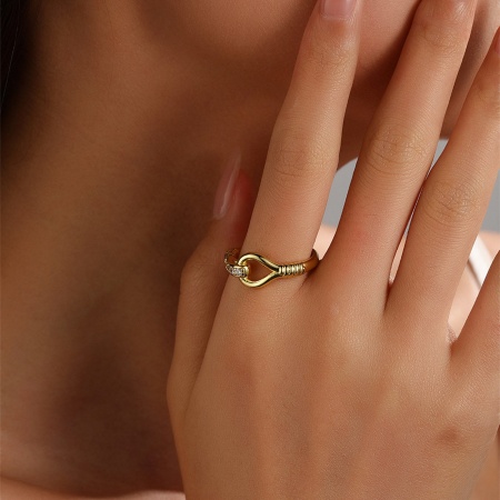Eco-friendly Vacuum Plating Exquisite Geometric 18K Gold Plated Brass Open Adjustable Rope Knot Rings For Women Party