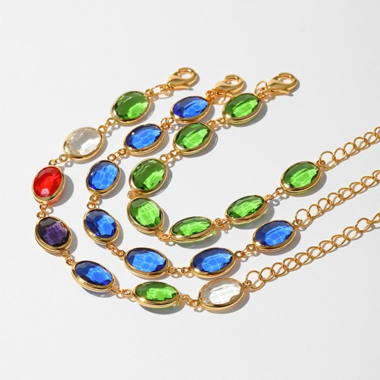Immagine di 1 Pz Placcatura Sottovuoto Ecologica Squisito Elegante 18K Vero Oro Placcato Multicolore Rame + Vetro Ovale Braccialetti Per Donne Festa