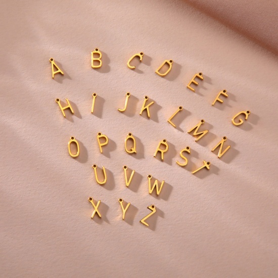 Image de 1 Pièce Breloques en 304 Acier Inoxydable Mini Multicolore Alphabet Initial/ Lettre Majuscule Gravé Mots" A-Z "