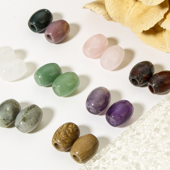 Picture of (Grade A) Gemstone ( Natural ) Loose Beads For DIY Charm Jewelry Making Barrel Multicolor About 16mm x 13mm