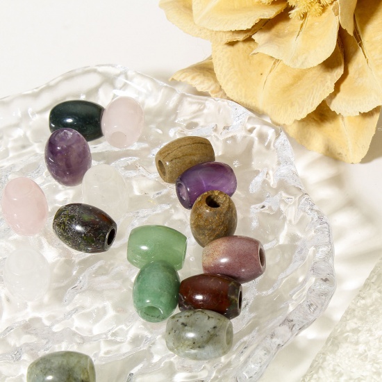 Picture of (Grade A) Gemstone ( Natural ) Loose Beads For DIY Charm Jewelry Making Barrel Multicolor About 16mm x 13mm