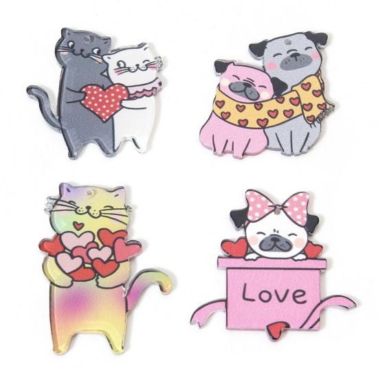 Image de 10 PCs Acrylic Valentine's Day Pendants Cat Animal Dog Multicolor