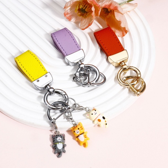 Picture of Zinc Based Alloy & PU Keychain & Keyring Rectangle 10cm x 2.8cm