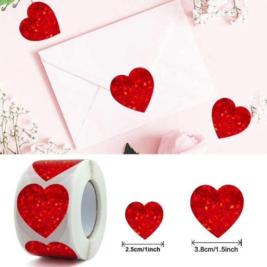 Immagine di 1 Rotolo ( 500 Pz/Pacchetto) Carta Artistica San Valentino DIY Decorazione Di Scrapbook Adesivi Rosso Cuore