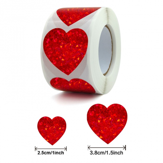 Immagine di 1 Rotolo ( 500 Pz/Pacchetto) Carta Artistica San Valentino DIY Decorazione Di Scrapbook Adesivi Rosso Cuore