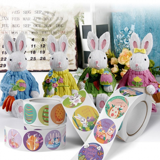 Imagen de 1 Rollo ( 500 Unidades/Paquete) Papel de Arte día de Pascua DIY Pegatinas Multicolor Ronda 25mm Dia