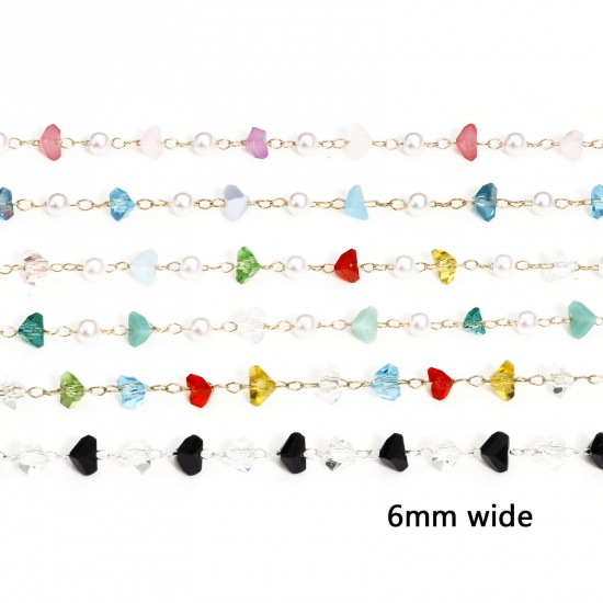 Image de 1 M Copper & Glass Link Cable Chain Findings Silver Tone Multicolor Irregular 6mm