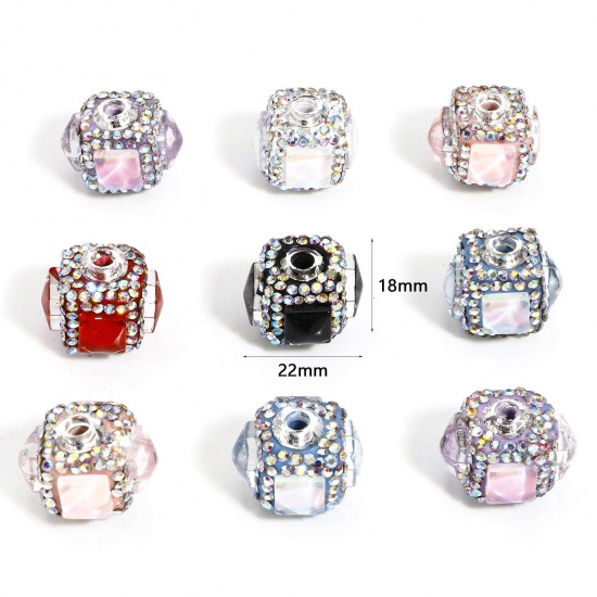 Picture of 1 Piece Polymer Clay Beads For DIY Charm Jewelry Making Cube Multicolor Rhinestone About 22mm x 18mm, Hole: Approx 3.4mm