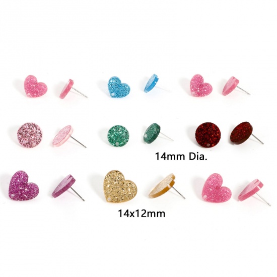 Image de 10 PCs Acrylic Valentine's Day Ear Post Stud Earrings Findings Heart With Loop 14mm x 12mm