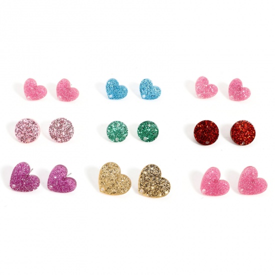 Image de 10 PCs Acrylic Valentine's Day Ear Post Stud Earrings Findings Heart With Loop 14mm x 12mm